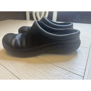 Merrell Powerstep Pro Tech Encore Nova Smooth Black Leather Slip-on Clogs Sz‎ 10